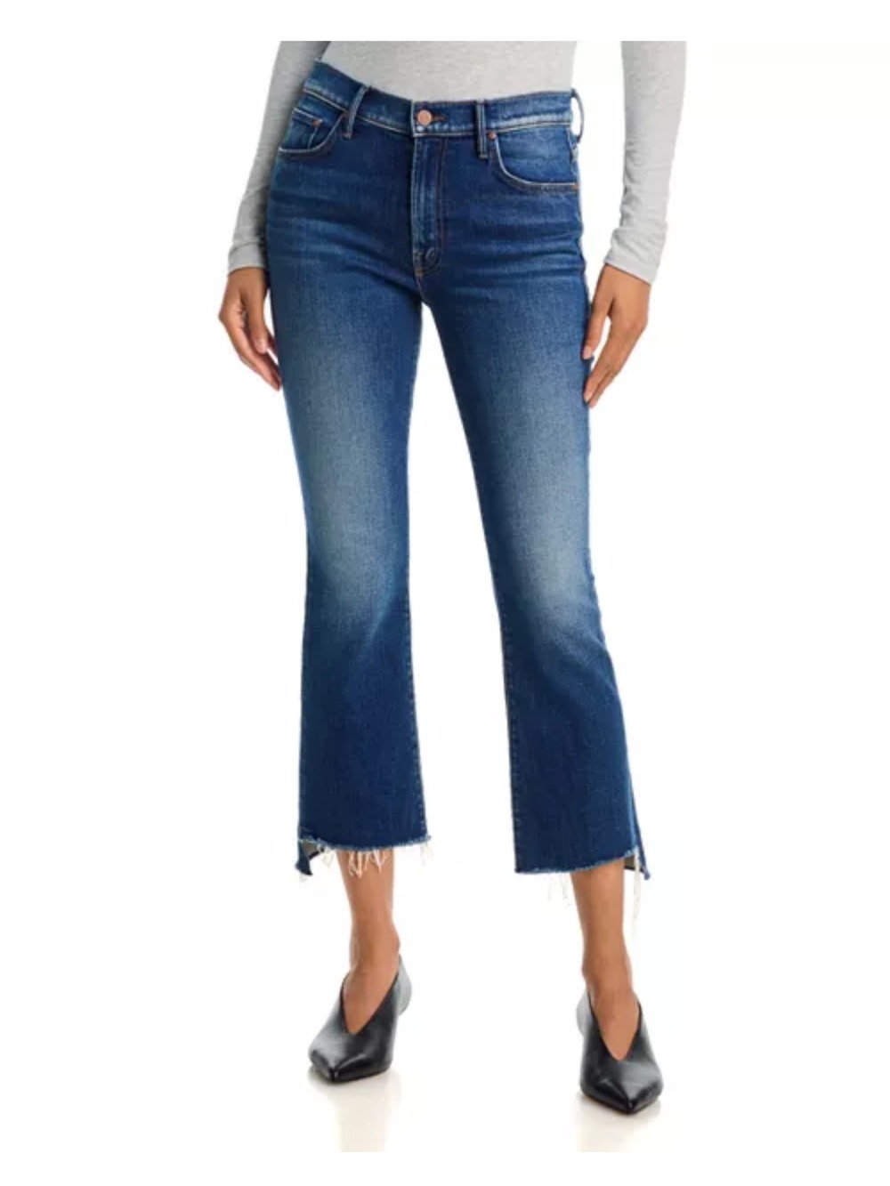 MOTHER Mid-Blue Insider Crop Step Fray Straight Jeans